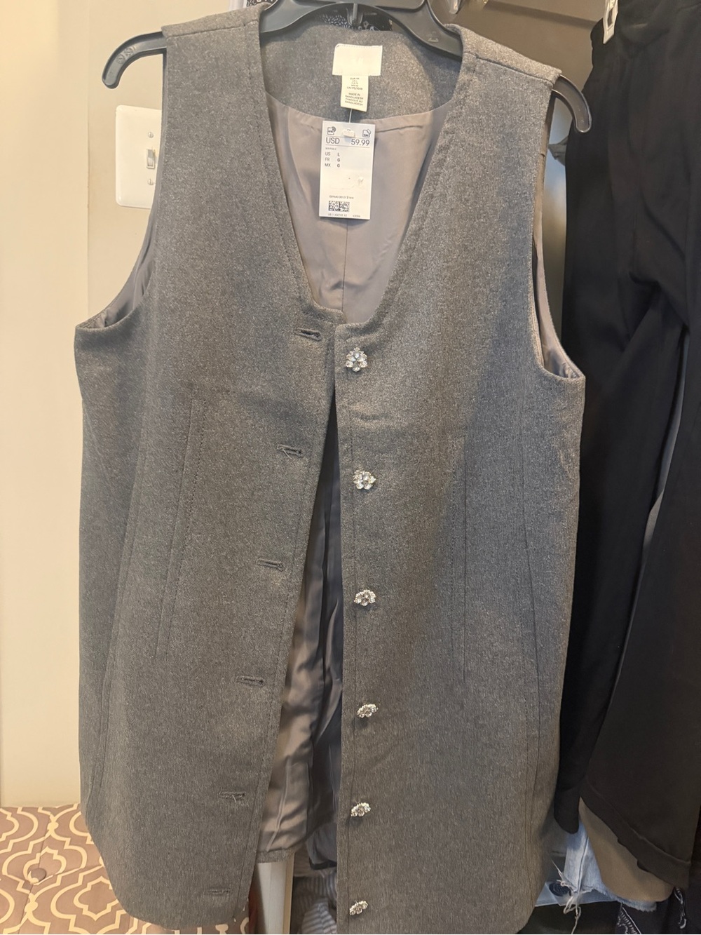 H&M Gray Sleeveless Buttoned Wool-Blend Vest